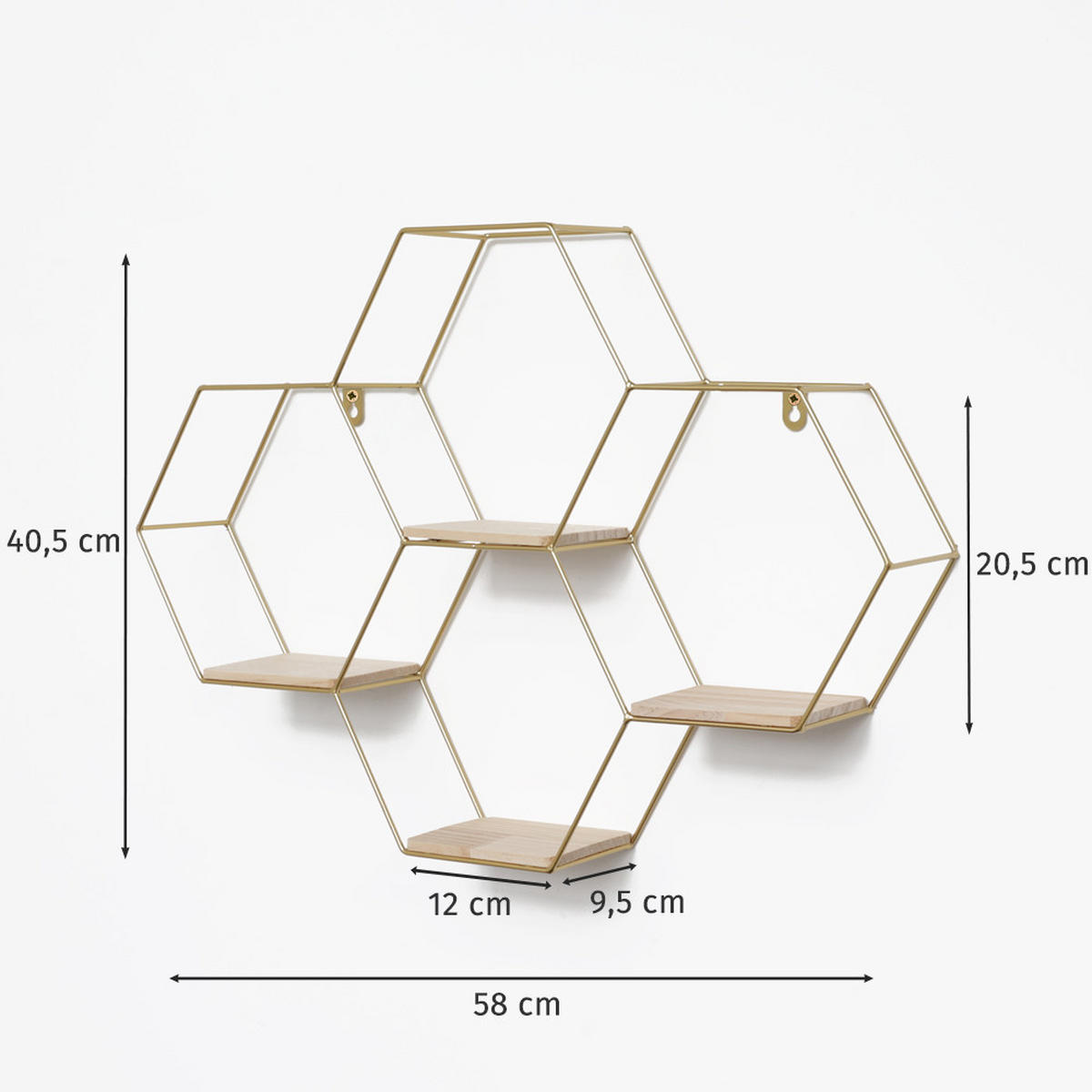WANDREGAL Vierfaches sechseckiges aus Metall - 40,5 x 58 cm - Gold - Goldfarben, Metall (58/40.5/10.5cm) - IVOL