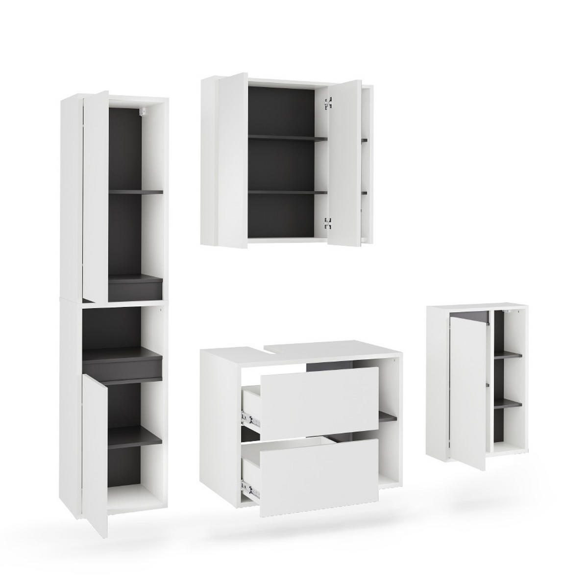 KOUPELNOVÁ SESTAVA NÁBYTKU Viola Bílá/šedá - bílá/šedá, kompozitní dřevo (80/60/46cm) - Vicco