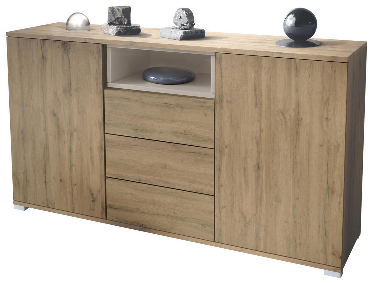 SIDEBOARD Skadu Sandgrau Hochglanz - Sandfarben, Holzwerkstoff (138.5/75.5/35cm) - Vladon