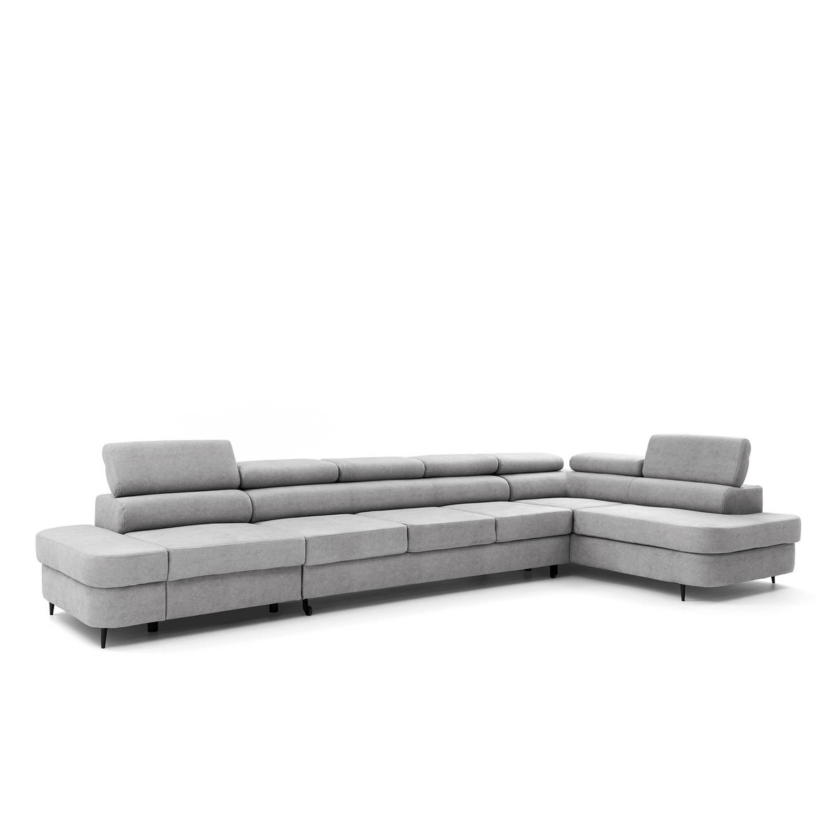 ECKSOFA PRIAM XXL L-Form Rechts mit Schlaffunktion 125x265 Velours Hellgrau - Hellgrau/Schwarz, Holz/Textil (420/203cm) - Muffo