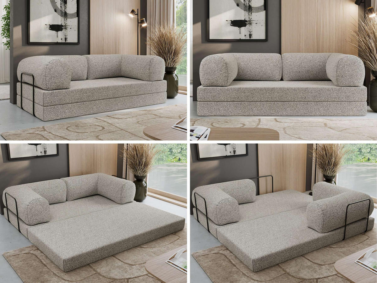 TROJMIESTNA POHOVKA ORSETTO - Svetlosivá Štruktúrovaná látka - čierna/svetlosivá, kov/textil (200/70/100cm) - MKS