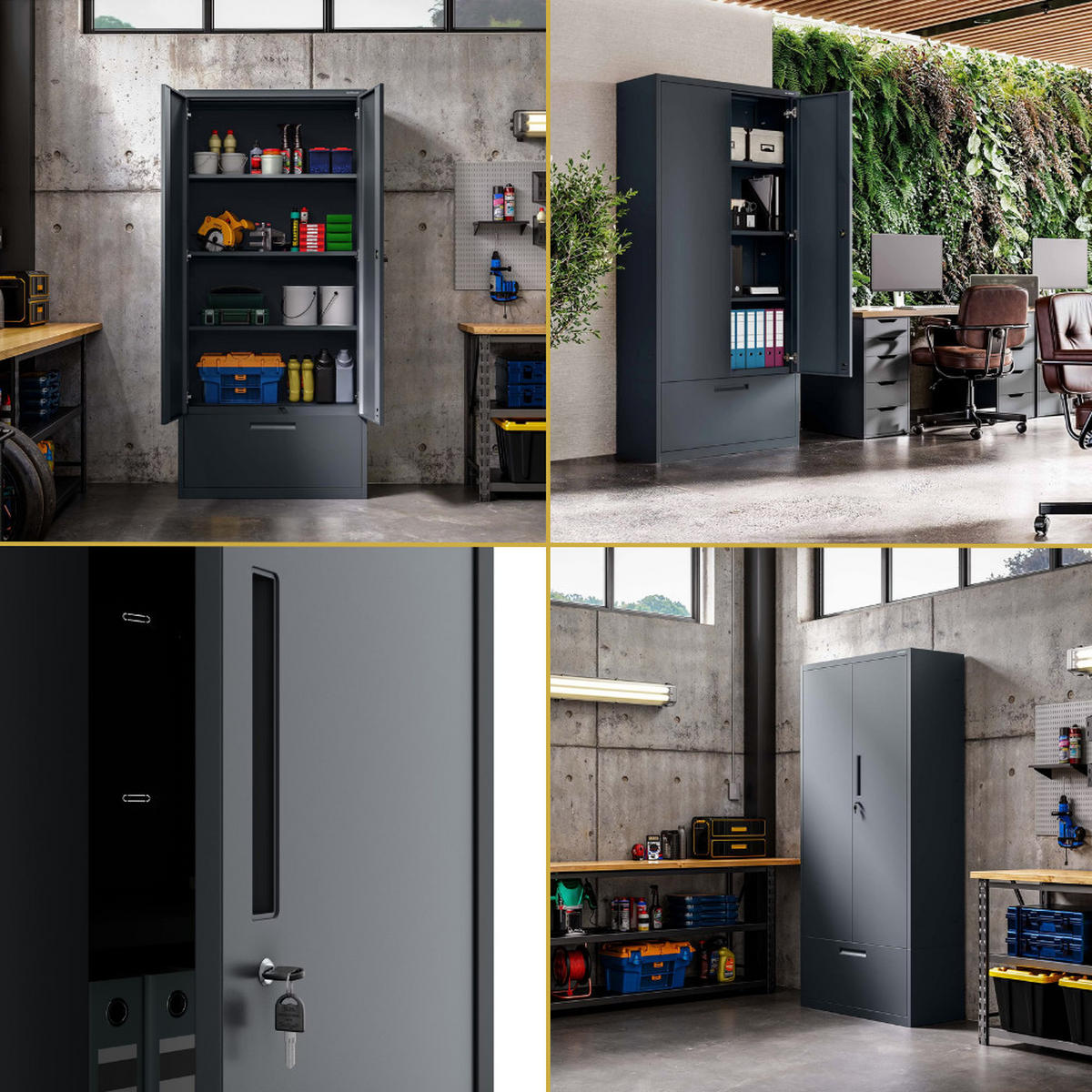 METALLSCHRANK mit Hohe Schublade RUEL 195x90x40cm Anthrazit - Anthrazit, Metall (90/195/40cm) - DELUKE