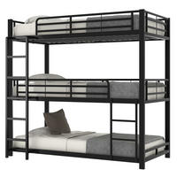 ETAGENBETT Dreifach 90/200 cm Schwarz Metallbett mit Geländern - Schwarz, Metall (90/200cm) - OKWISH