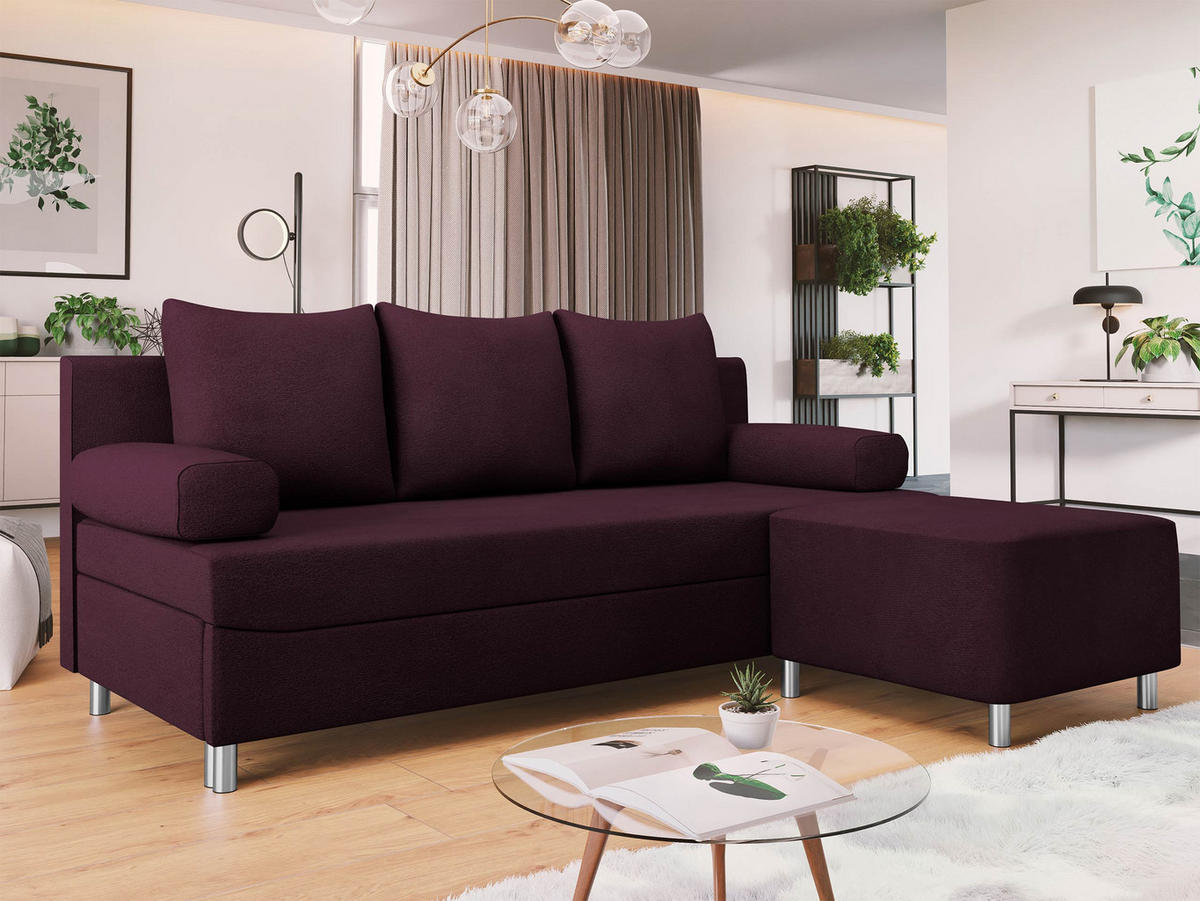 SCHLAFSOFA Dover mit Polsterhocker - Chromfarben/Violett, Holz/Kunststoff (192/80cm) - MIRJAN24