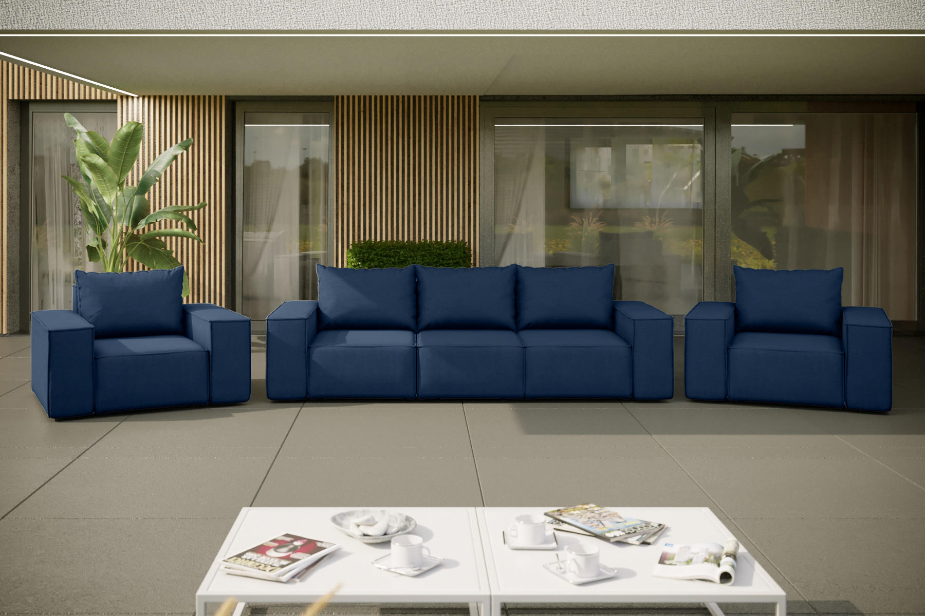 LOUNGEGARNITUR Gartenmöbel set 3+1+1 für den Garten, Terrasse, gartenmöbel lounge set SONNE EXCLUSICVE Marineblau - Dunkelblau, Holz - Kaiser Möbel