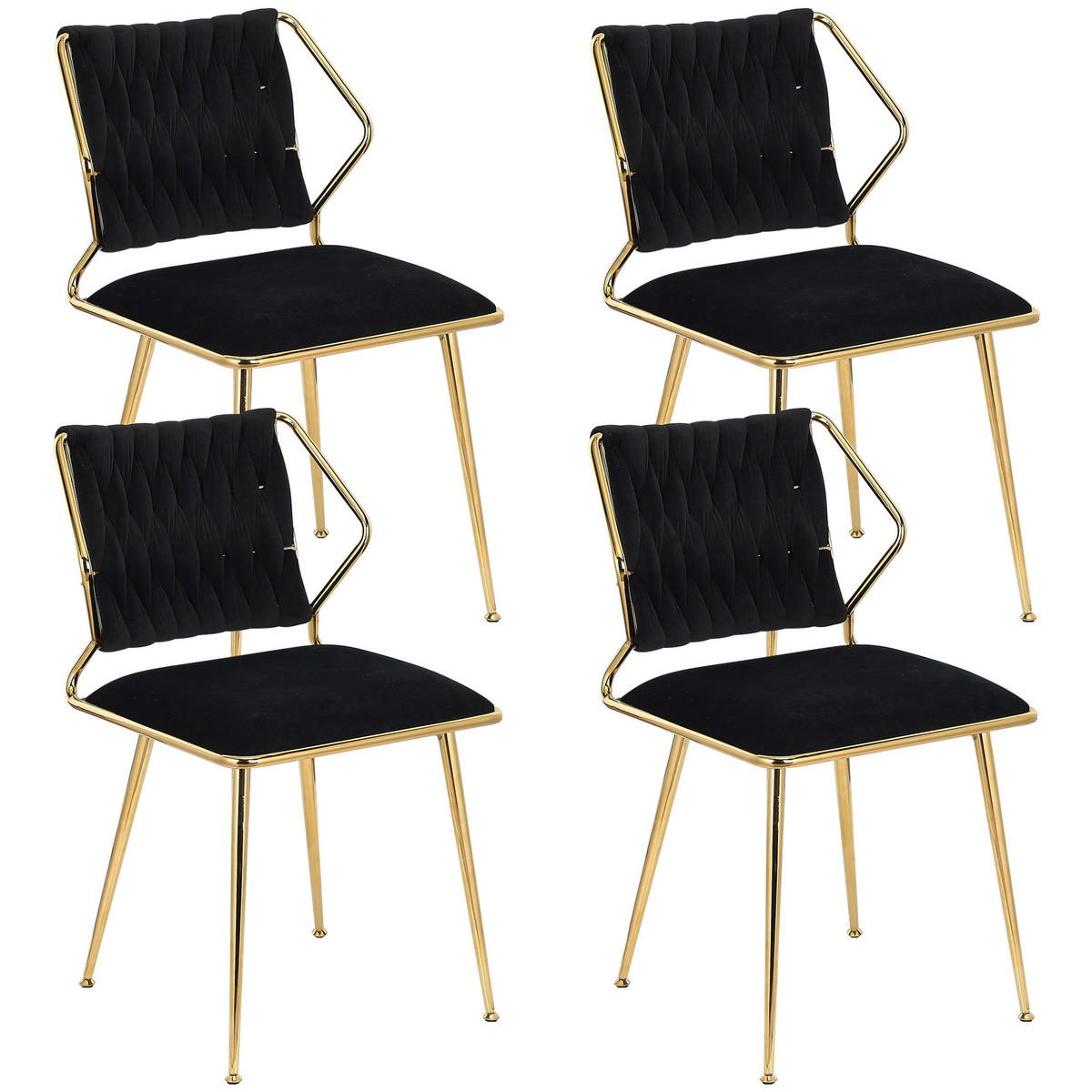 ESSZIMMERSTUHL 2er Set aus Samt, Schwarz - Schwarz, Metall (44/77.5/44cm)