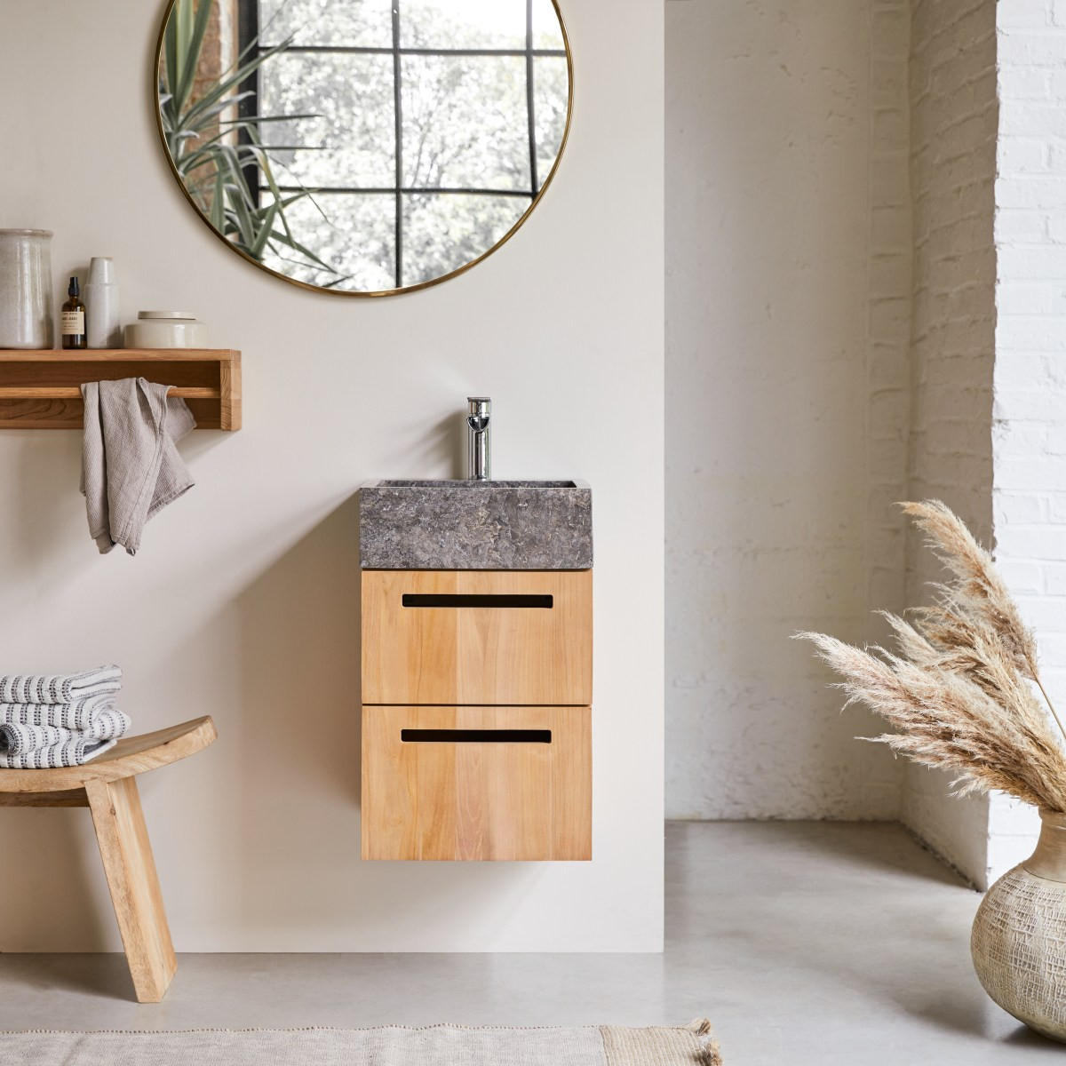 BADEZIMMERMÖBEL Line Natur aus Teak - Naturfarben, Holz (41/66/41cm) - Tikamoon