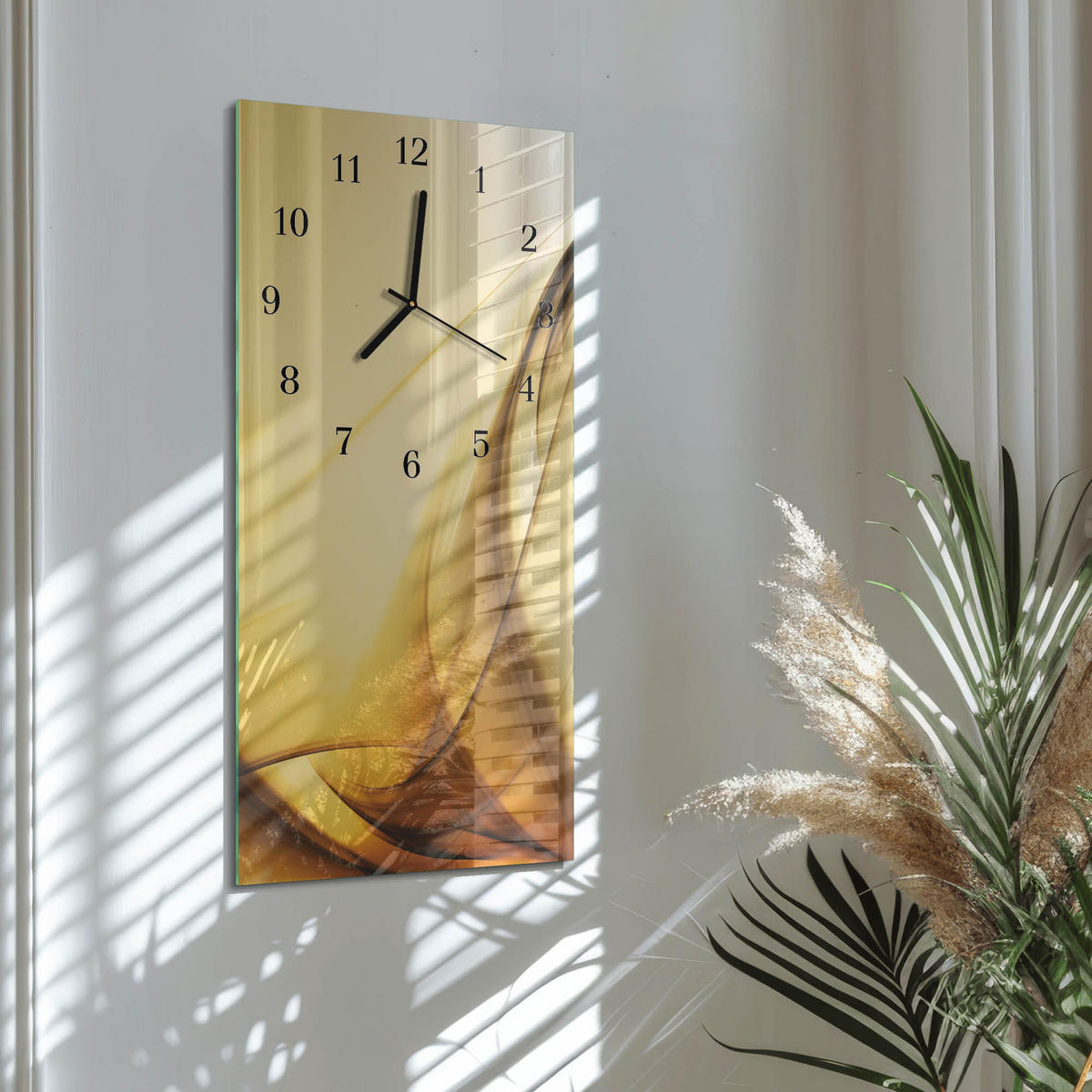 WANDUHR 60x30 cm - Abstrakte Linien - Beige, Glas (30/60/0.4cm) - TULUP