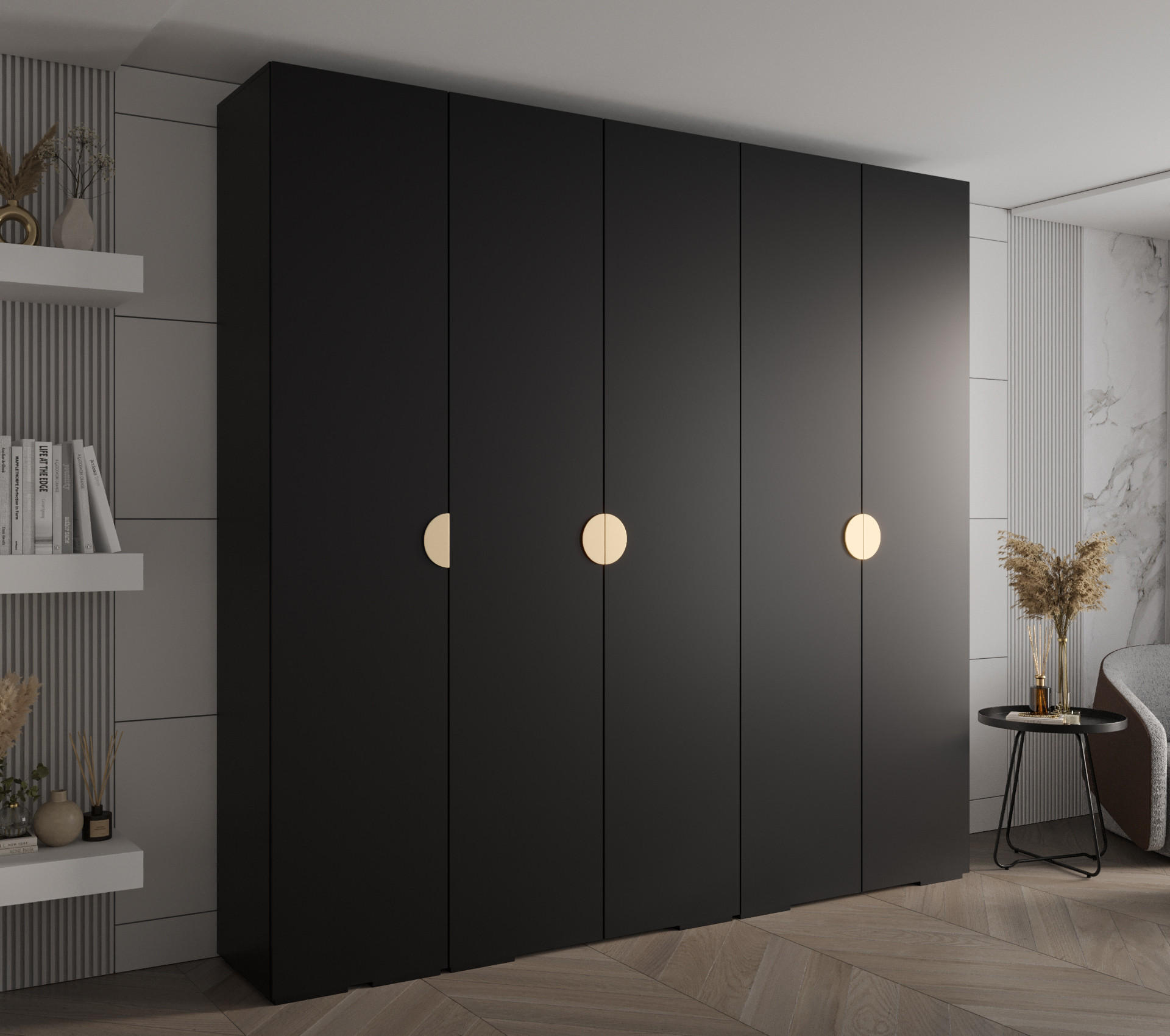DREHTÜRENSCHRANK 236.7/250/47 5-türig - Goldfarben/Schwarz, Holz/Metall (250/236.7/47cm) - Abiks Möbel