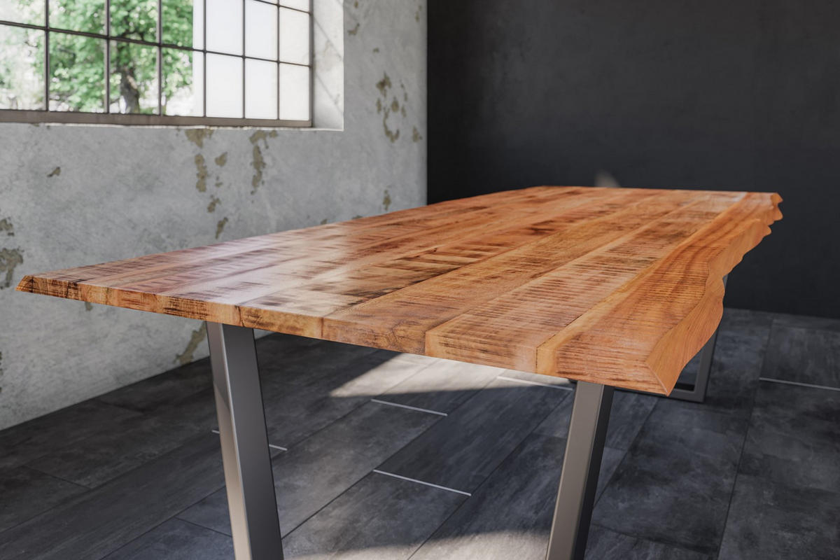 ESSTISCH DORA V - Beige/Silberfarben, Holz/Metall (90/180/77cm) - SAM