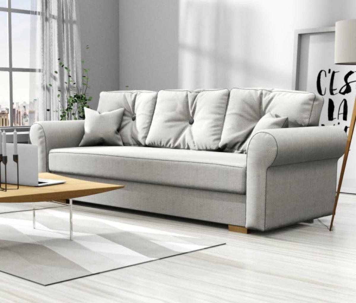 SOFA Grau TOP Mit Schlaffunktion - Grau, Naturmaterialen/Textil (237/76/85cm) - Sepro Meble