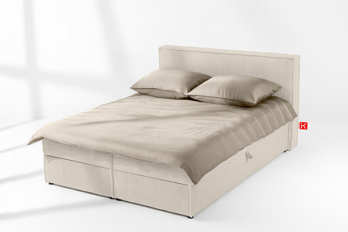 BOXSPRINGBETT ROTI mit Stauraum, ecrufarben - Ecru/Schwarz, Holz/Holzwerkstoff (140/200cm) - KONSIMO®