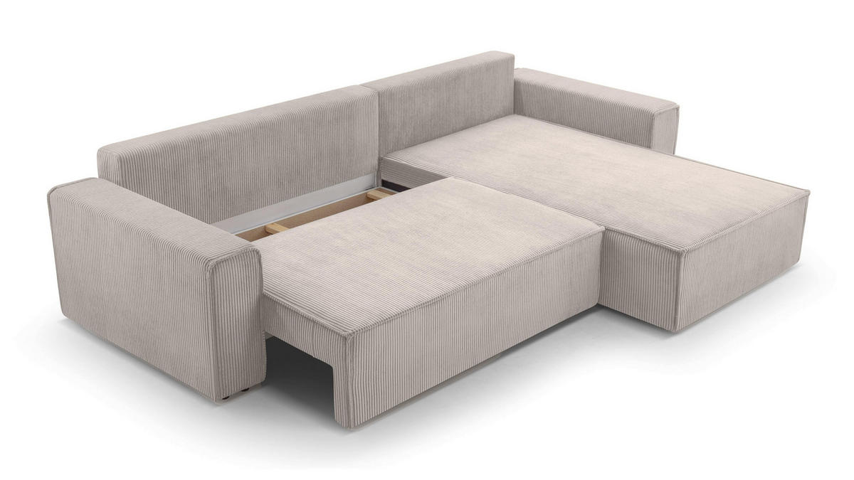 ECKSOFA L Form Cedria Zartweiß 287/145/85 cm mit Schlaffunktion - Creme/Schwarz, Kunststoff/Textil (287/145cm) - AX Living