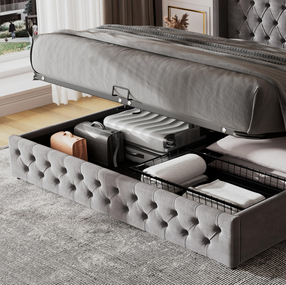 POLSTERBETT mit Bettkasten 180x200 cm Samt Grey - Grau, Metall (180/200cm) - Meubliv