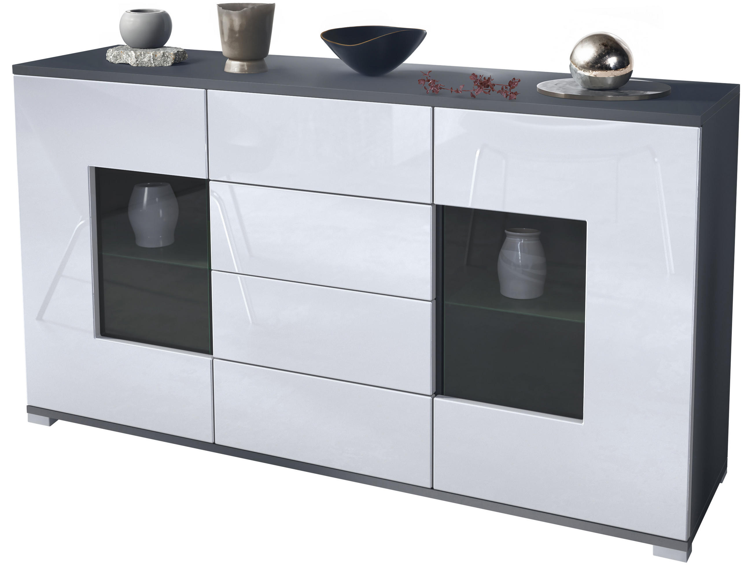 Vladon Sideboard Weiß Hochglanz 138.5x75.5x35 cm