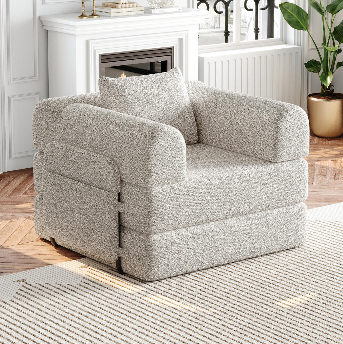 SCHLAFSOFA 2-in-1, Chenille mit Armlehnen-Staufach & Stahlrahmen, 94/181,6/49,5 cm, Beige - Beige, Textil (94/49.5/181.6cm) - Redom