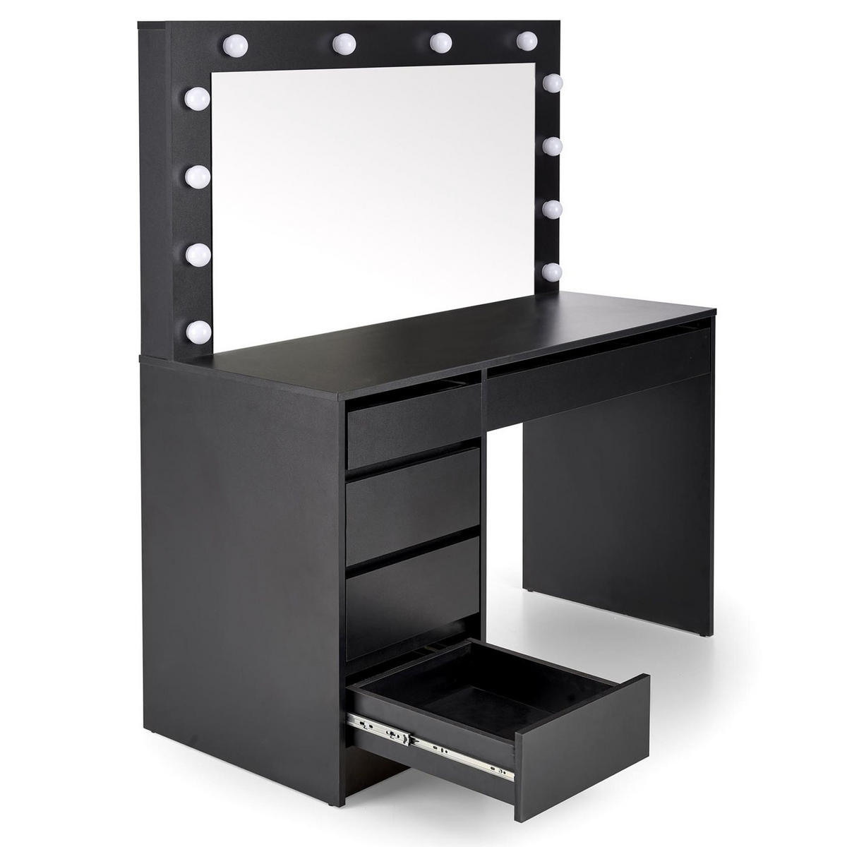 SCHMINKTISCH FABIOSO Groß Schwarz - Schwarz, Glas/Holz (140/120/55cm) - KONSIMO®