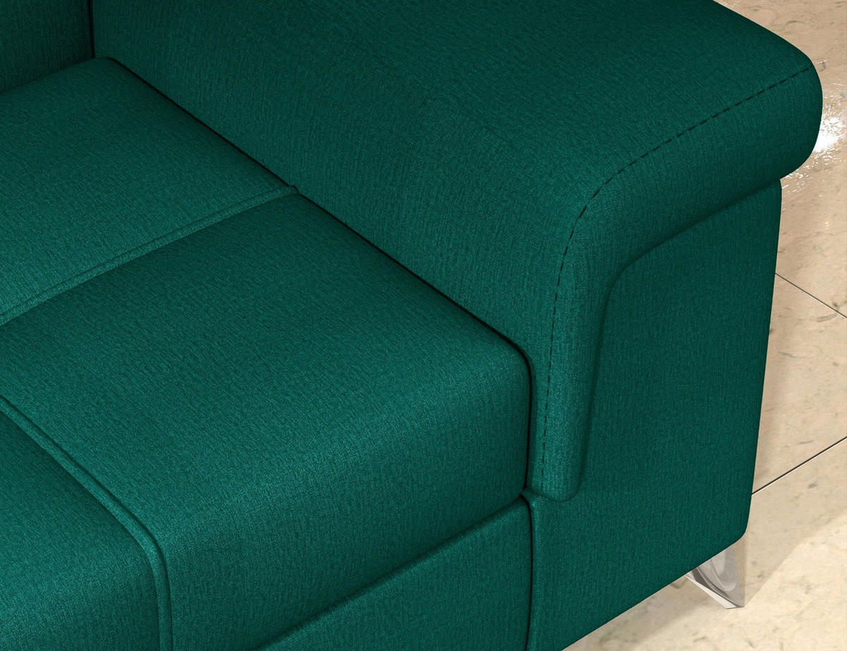 ECKSOFA mit Schlaffunktion und Bettkasten, pflegeleichter Monolith-Stoff - Chromfarben/Dunkelgrün, Textil/Metall (202/275cm) - Eltap