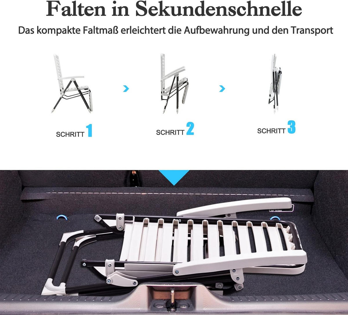 LIEGESTUHL Klappbar Weiß - Weiß, Kunststoff (147/72/62cm) - COSTWAY