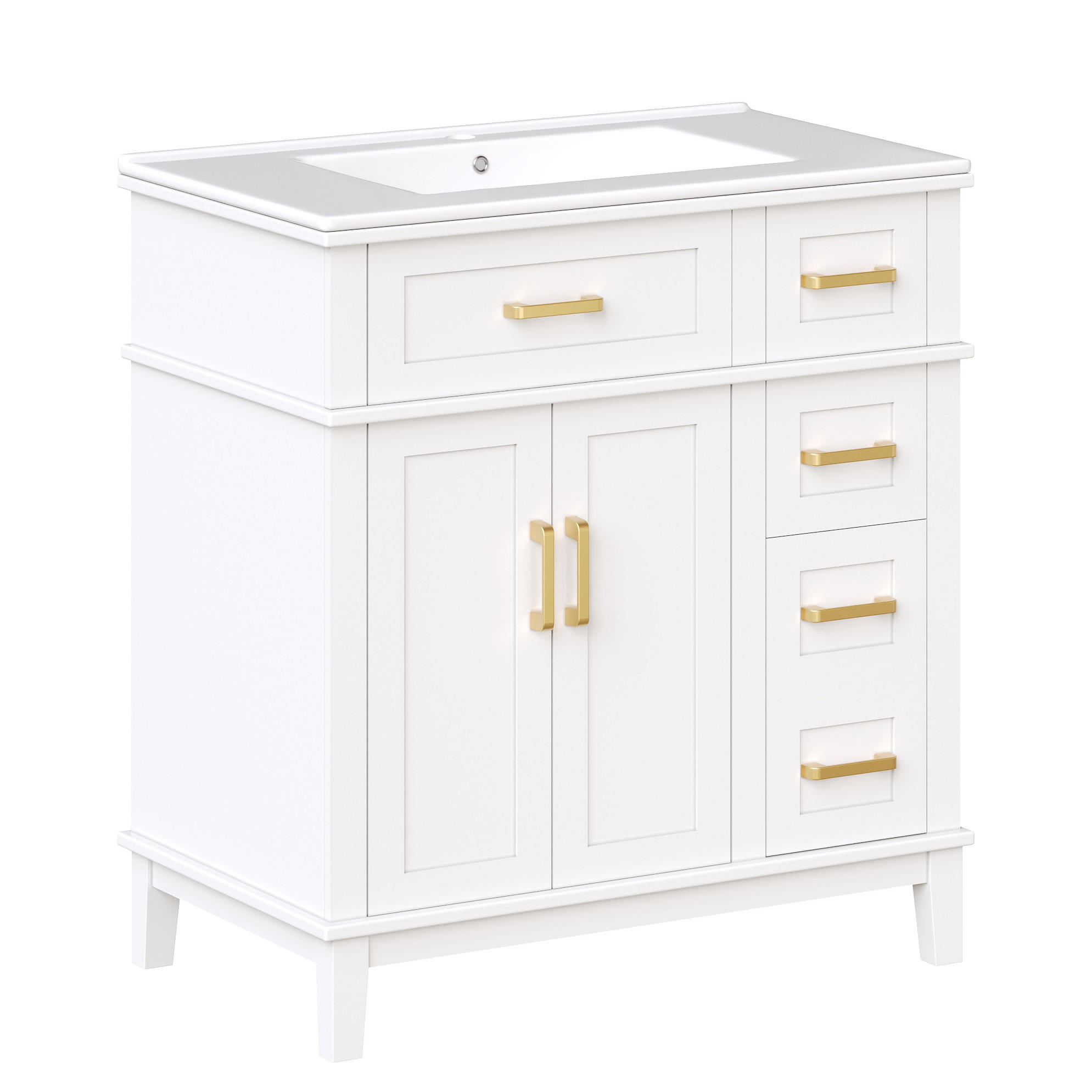 WASCHBECKENUNTERSCHRANK mit Keramikbecken 76 x 46,5 x 86 cm Weiß - Weiß, Metall (46.5/86/76cm) - Beauniv