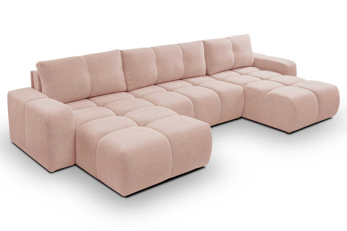 WOHNLANDSCHAFT Hosio Rosa-Creme 359/177/88 cm mit Schlaffunktion - Schwarz/Rosa, Kunststoff/Textil (359/88/177cm) - AX Living
