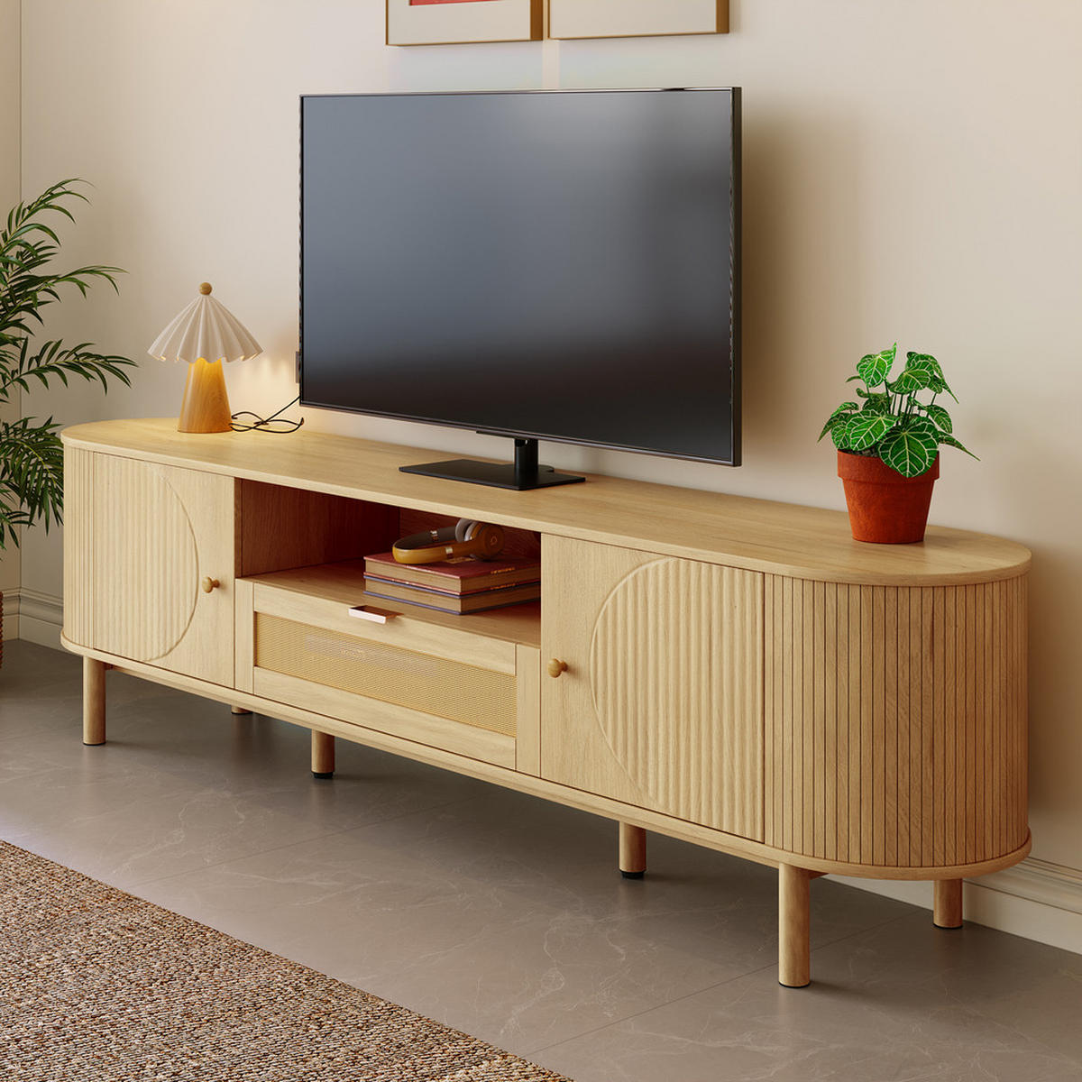 TV-SCHRANK Rattan 2 Schubladen Metallbeine Holzoptik - Braun, Holz (43.82/15.24/80.01cm) - FLIEKS