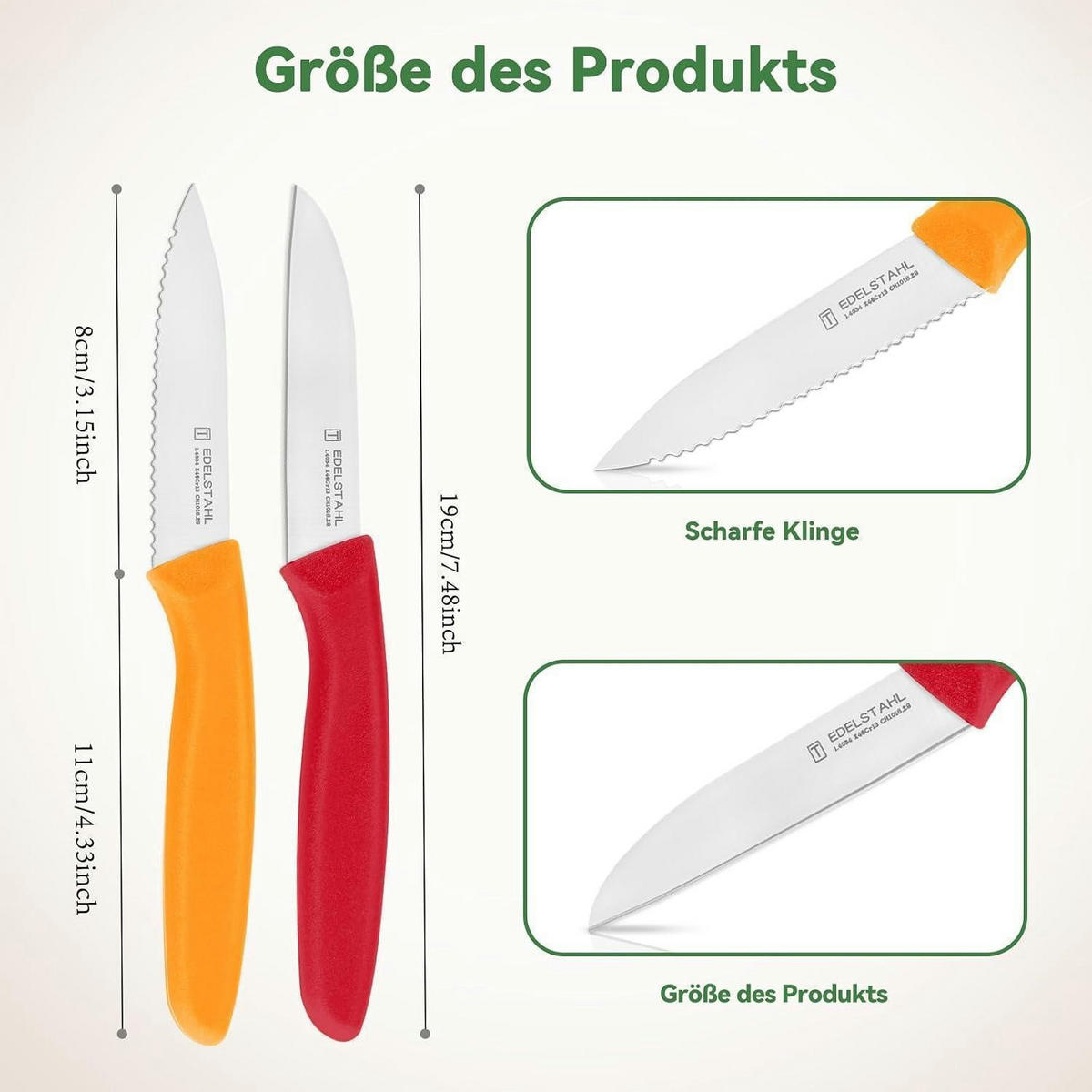 GEMÜSEMESSER-SET 6-teilig Rostfreier Stahl Bunt - Grau, Metall (22.5cm)