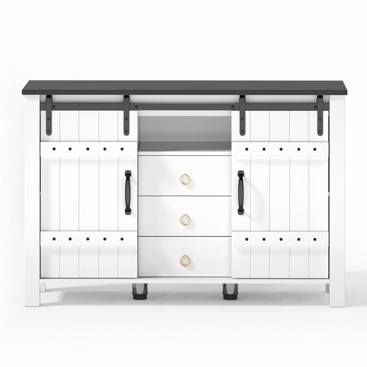SIDEBOARD mit Schiebetüren und 3 Schubladen 120 cm MDF Weiß - Weiß, Holzwerkstoff (120/80/40cm) - Meubliv
