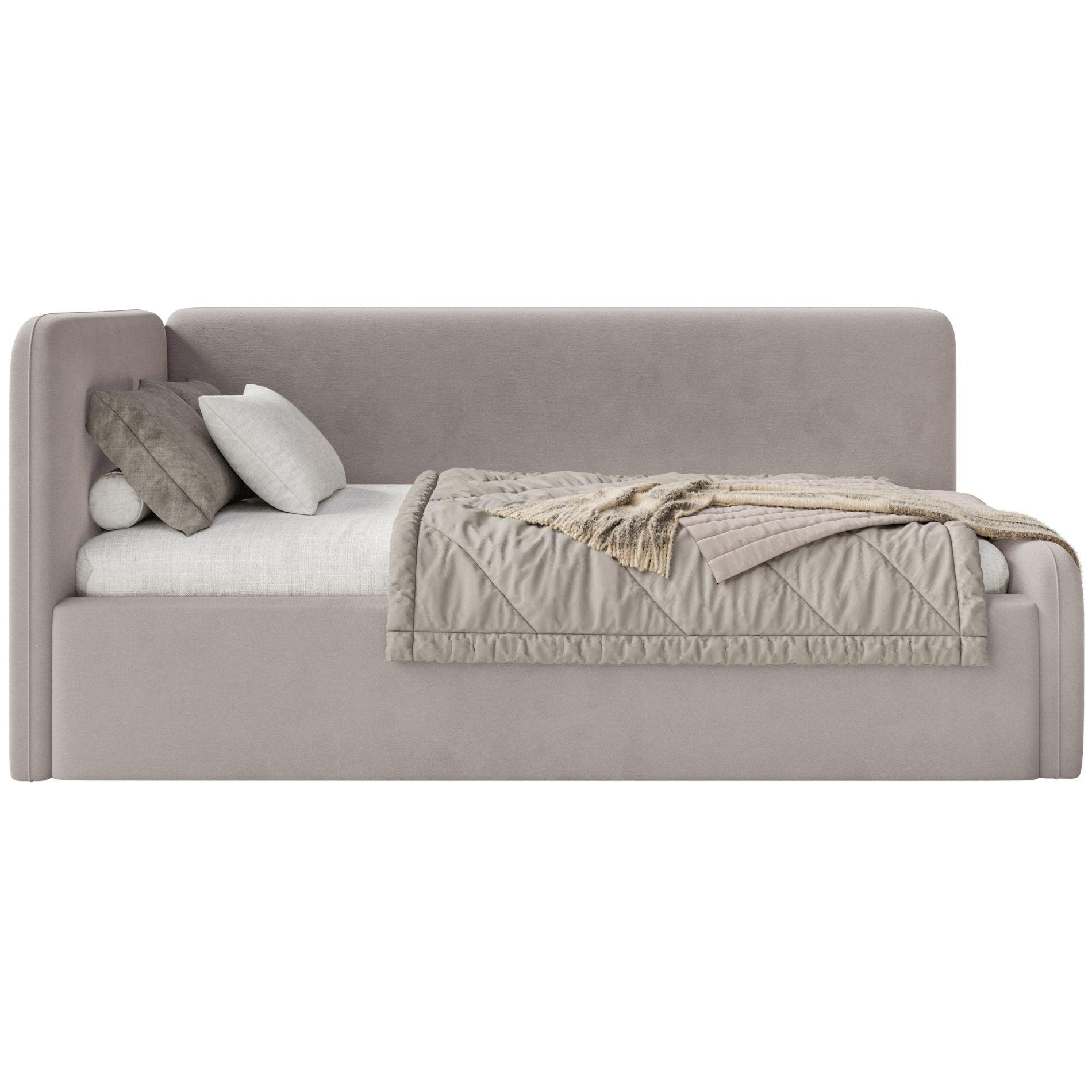 JUGENDBETT Fanko Samt Graubeige 90x200 cm - Taupe/Schwarz, Kunststoff/Textil (90/200cm) - Selsey