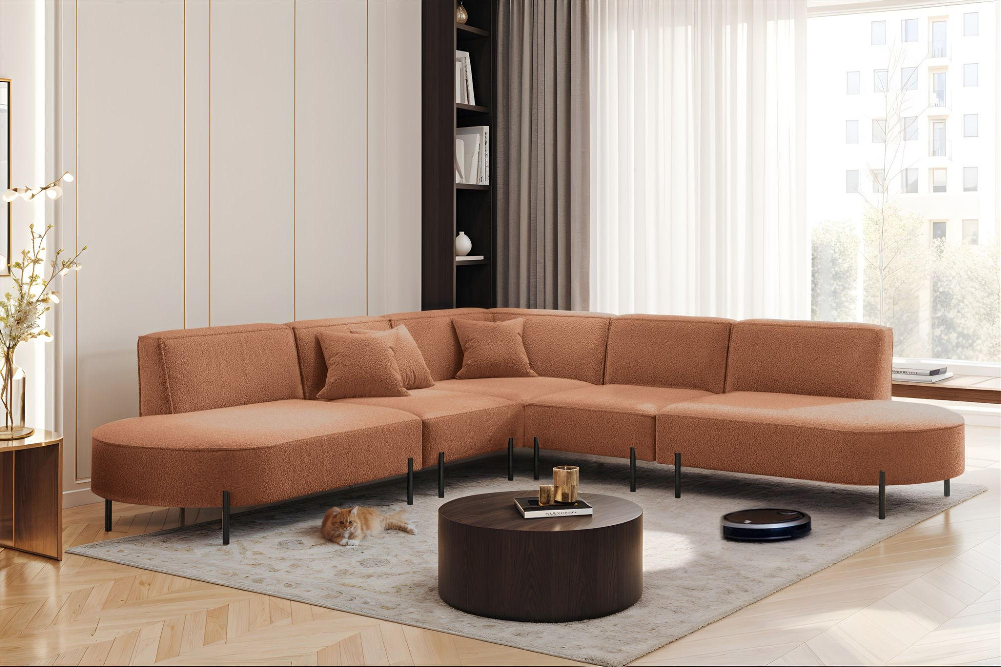 ECKSOFA Valencia - Kupferfarben, Holzwerkstoff/Textil (303/303cm) - Fun Möbel