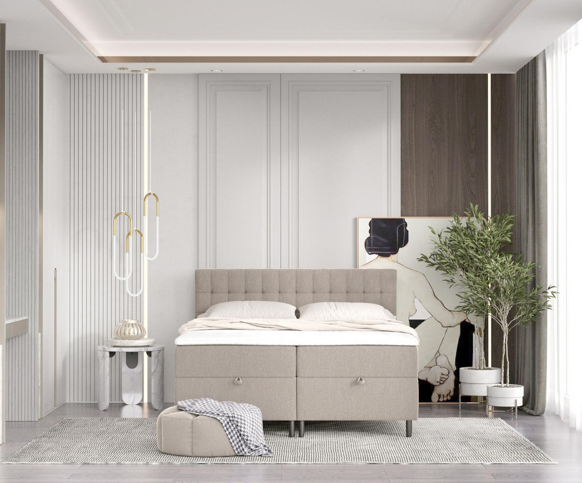 BOXBETT Milo Hellbraun 140/200 cm - Hellbraun/Schwarz, Holz/Holzwerkstoff (140/200cm) - Maison de Reve