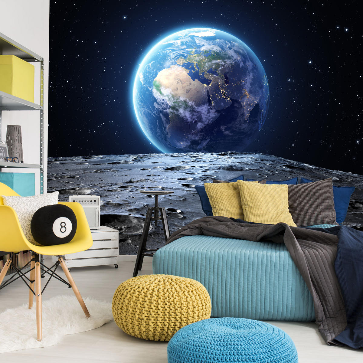 FOTOTAPETE für Schlafzimmer Mondblick Erde Kosmos Planet 500x350 - Blau/Schwarz, Papier (500/350cm) - Muralo