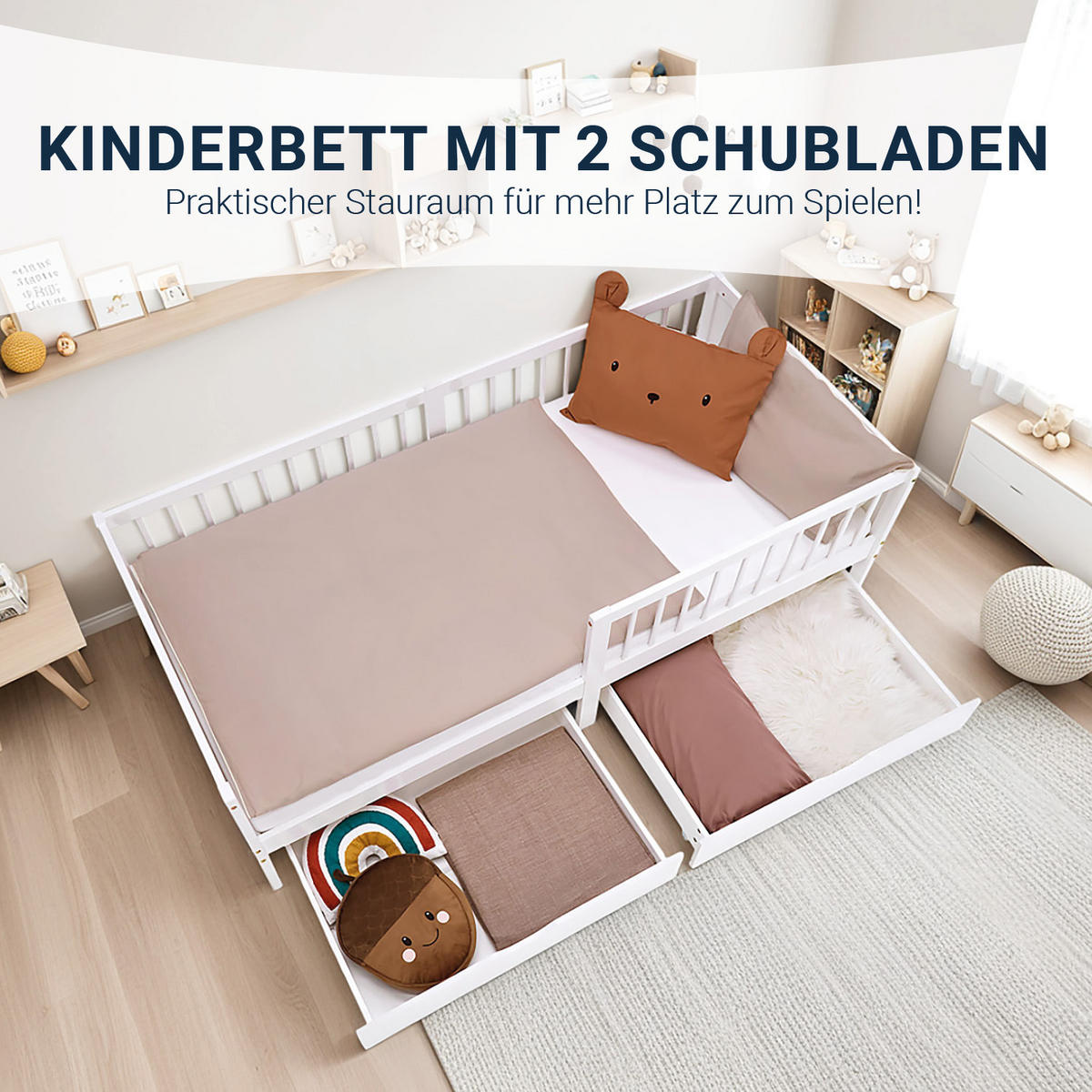 KINDERBETT Weiß 90/200 2 Bettkästen Rausfallschutz - Weiß, Holz (90/200cm) - Homestyle4u