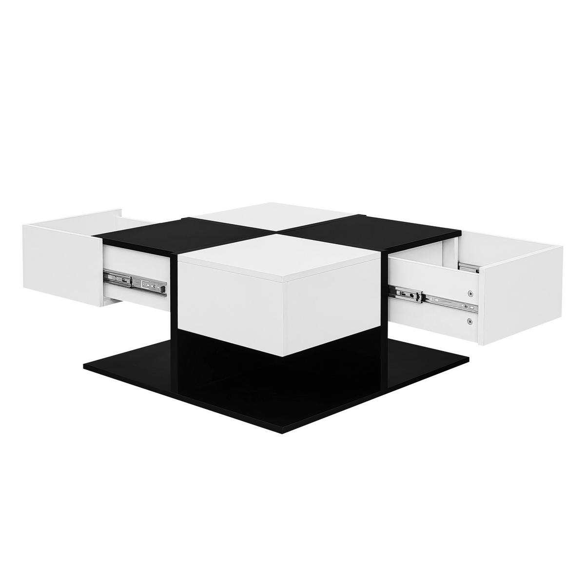 COUCHTISCH 70/70/35,5 cm mit 2 Schubladen und leichtgängigen Schienen aus Spanplatte, Schwarz/Weiß - Schwarz, Holzwerkstoff (70/70/35.5cm) - Redom