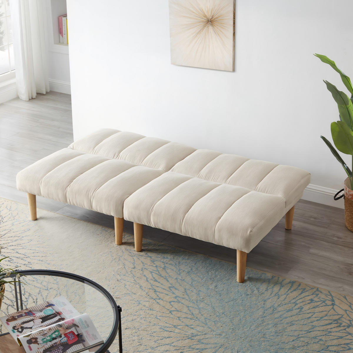 SCHLAFSOFA 167 cm aus Cord mit 3-fach verstellbarer Rückenlehne Beige - Beige, Textil (82/72/167cm) - Modenvie