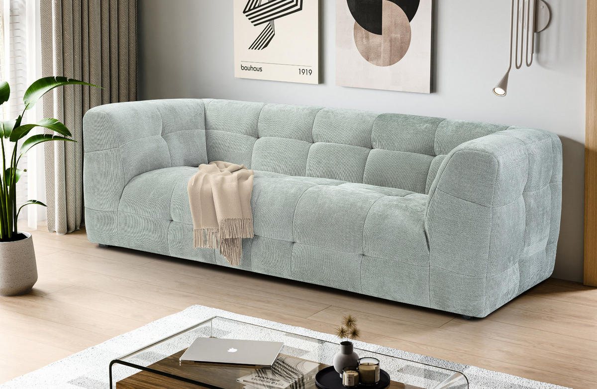 SOFA mintblau Strukturstoff, Couch 2,5-Sitzer 217 cm mit Steppoptik - Blau, Holz/Textil (217/72/96cm) - Inn.Furn
