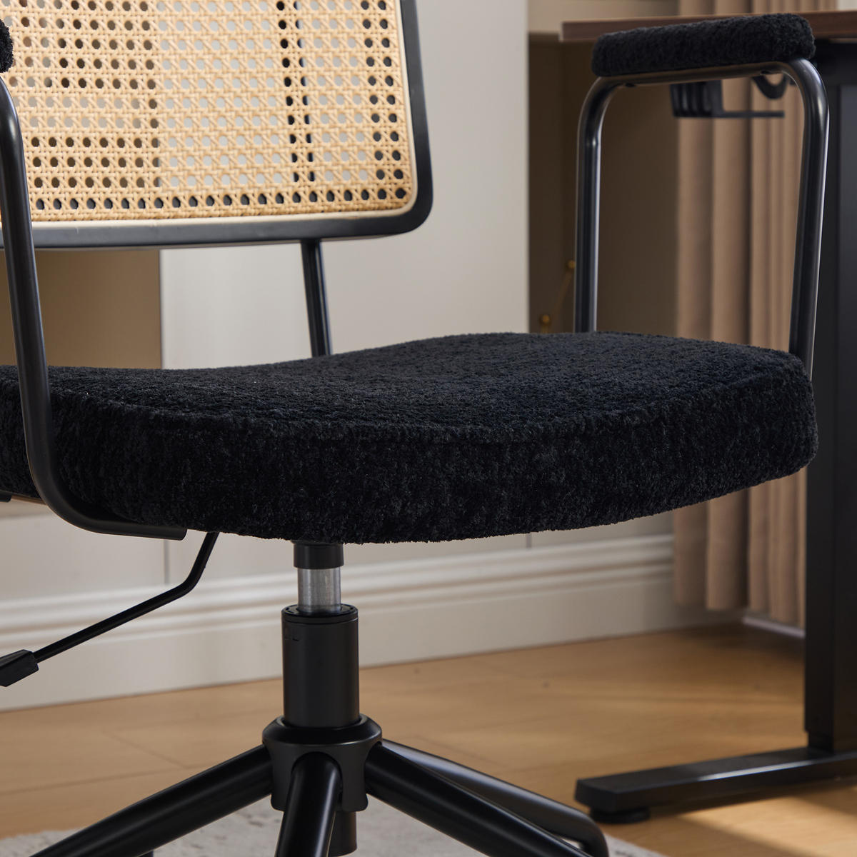 BÜROSTUHL Vintage, Schwarz, Chenille, Rattan, verstellbar - Schwarz, Textil (58.5/91.5/61cm)