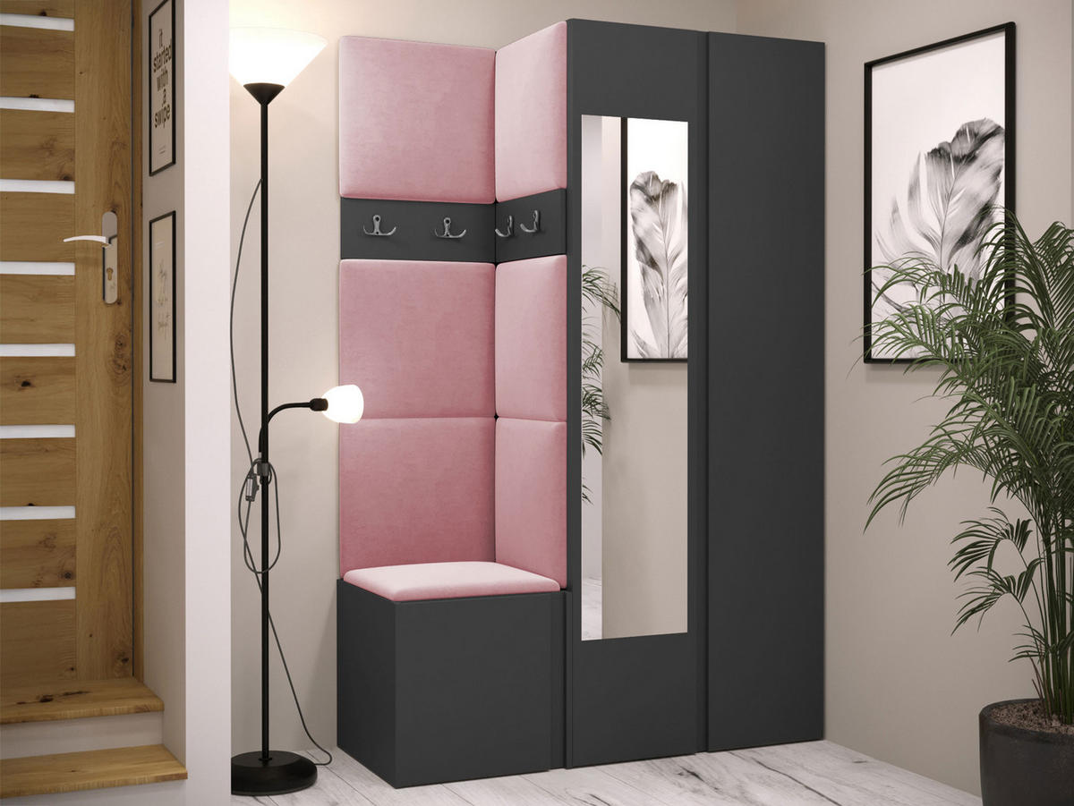 GARDEROBEN-SET Orion XXVI - Graphitfarben/Rosa, Holzwerkstoff/Kunststoff (116/186/46cm) - MIRJAN24