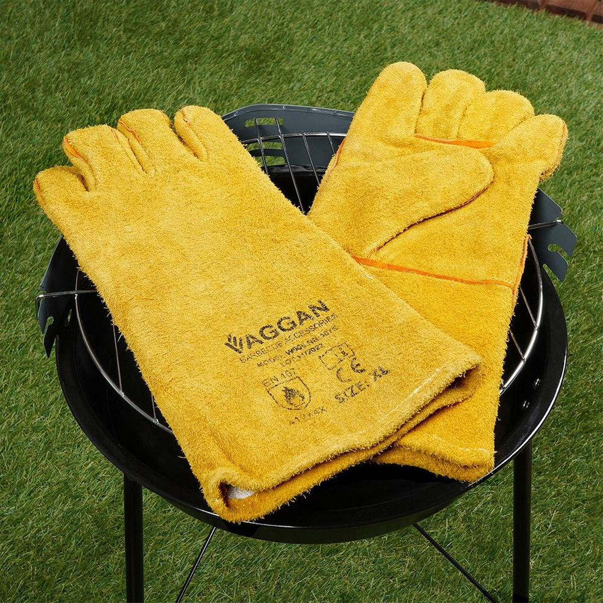 GRILLHANDSCHUHE Leder hitzebeständig 34 cm Gelb - Gelb, Leder (18/2/34cm) - Vaggan BBQ