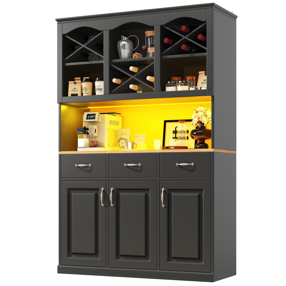 BUFFETSCHRANK Kombi Schwarz 120/40/180 cm - Schwarz, Holz (120/180/40cm) - PANGIVO