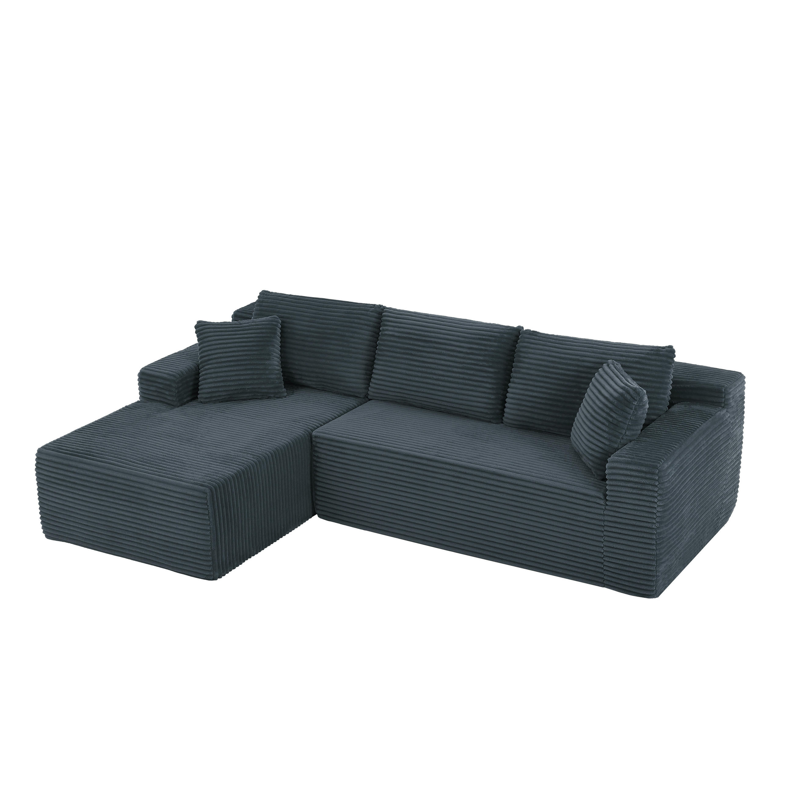 ECKSOFA Cord Dunkelgrau mit Kissen - Dunkelgrau, Textil (252.5/163cm) - WISHDOR