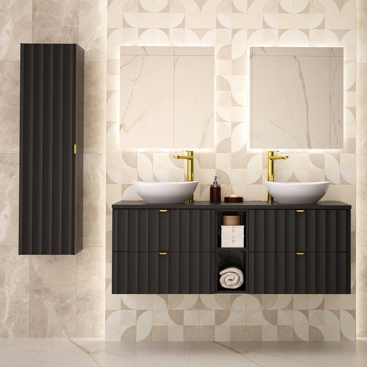 WASCHTISCHUNTERSCHRANK 140.6cm Lexa Schwarz - Schwarz, Holzwerkstoff (140.6/52.2/46.5cm) - Petits-meubles