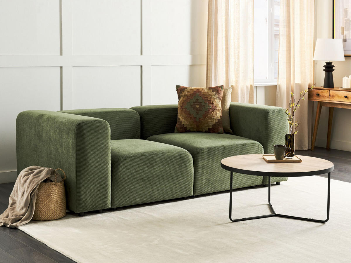 2-SITZER-SOFA Cord grün Falsterbo - Grün, Textil (204/70/105cm) - Beliani