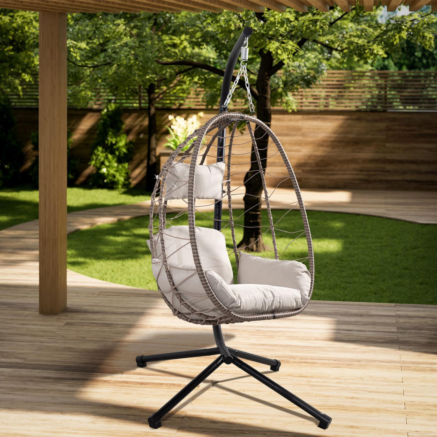 KORBHÄNGESESSEL Aria beige inkl. waschbare Bezüge - Beige, Kunststoff/Metall (95/196/95cm) - Juskys