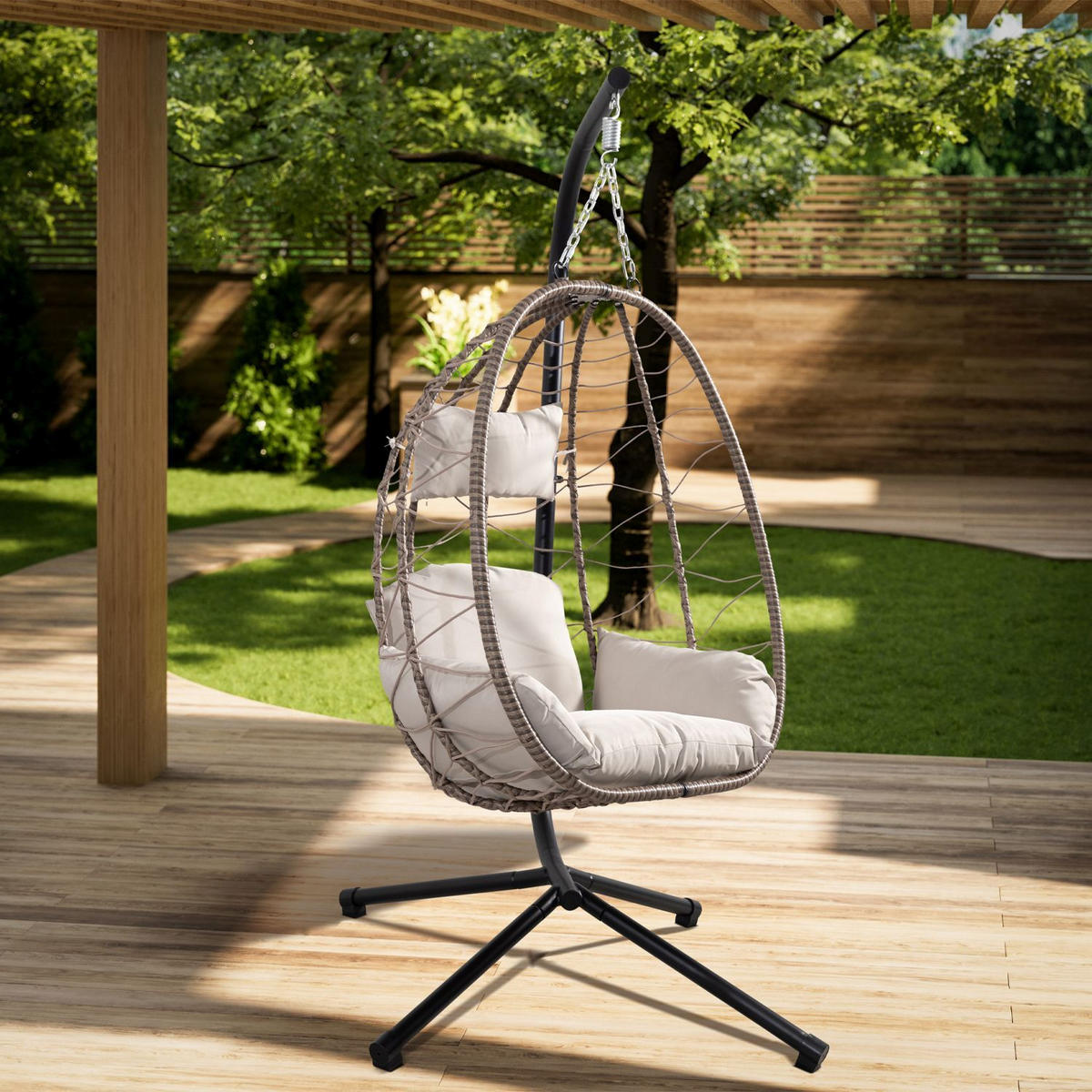 KORBHÄNGESESSEL Aria beige inkl. waschbare Bezüge - Beige, Kunststoff/Metall (95/196/95cm) - Juskys