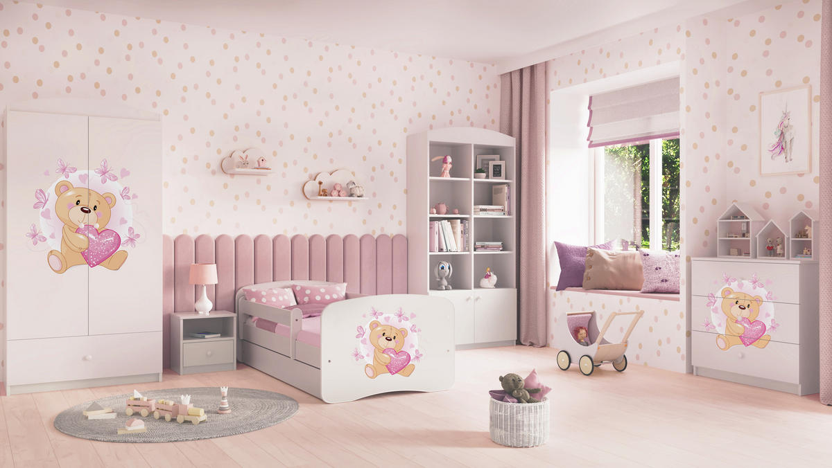 KINDERBETT Schmetterlingsbär mit Schublade 180/80 90/61/184 - Weiß, Holzwerkstoff (80/180cm) - RAUMHIRSCH FURNITURE