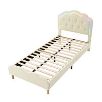 KINDERBETT 90/200 cm DE-04274, mit wellenförmigem Kopfteil, LED und PU-Bezug, in Beige - Beige, Holzwerkstoff/Metall (90/200cm) - ComfortXL