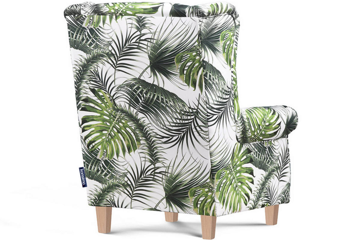 OHRENSESSEL-SET MILES mit Sitzhocker, weiß/grün - Weiß, Holz/Textil (82/105/97cm) - KONSIMO®