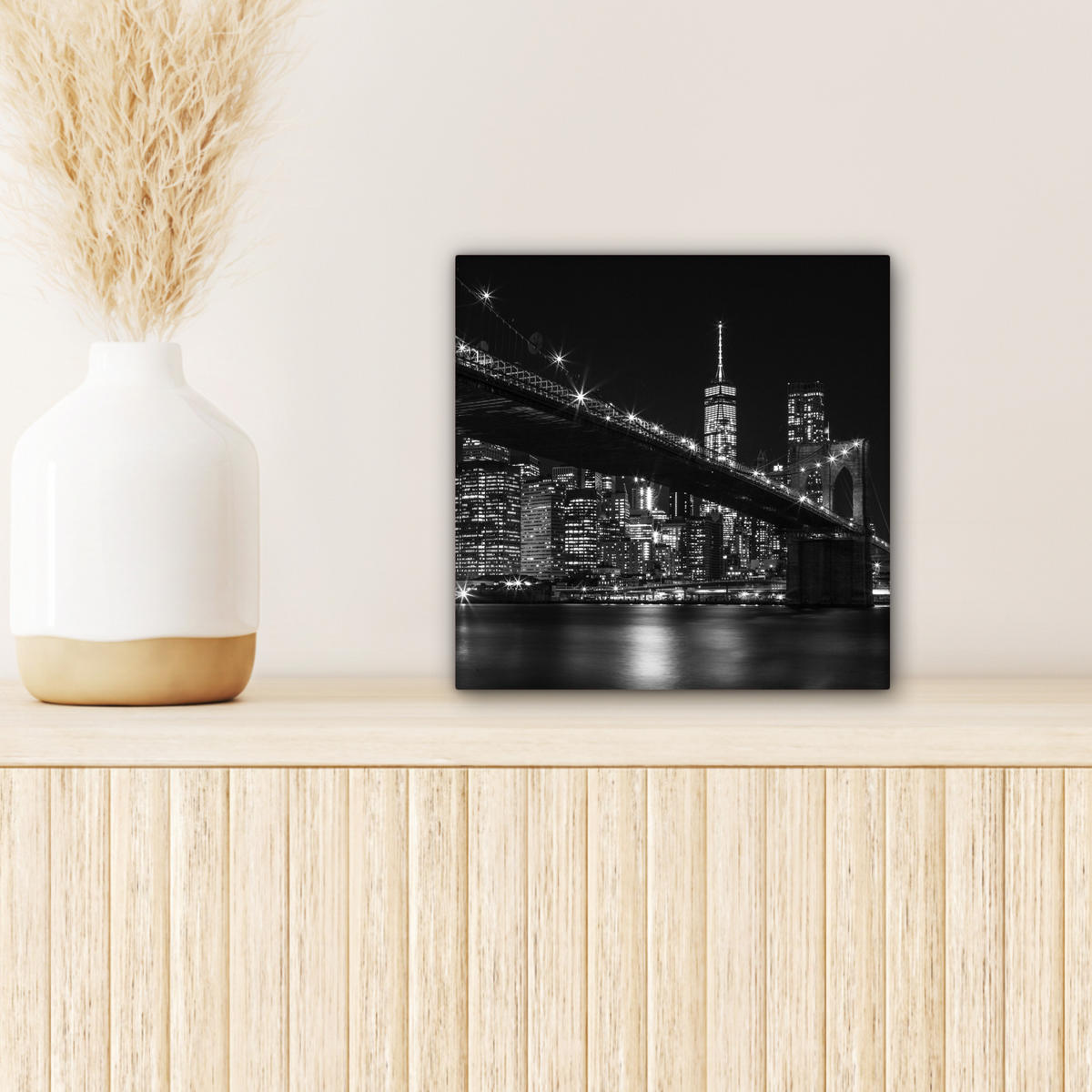 LEINWANDBILD New York - Brooklyn - Brücke Deko Wohnzimmer 20x20 cm - Schwarz, Textil (20/20cm) - MuchoWow