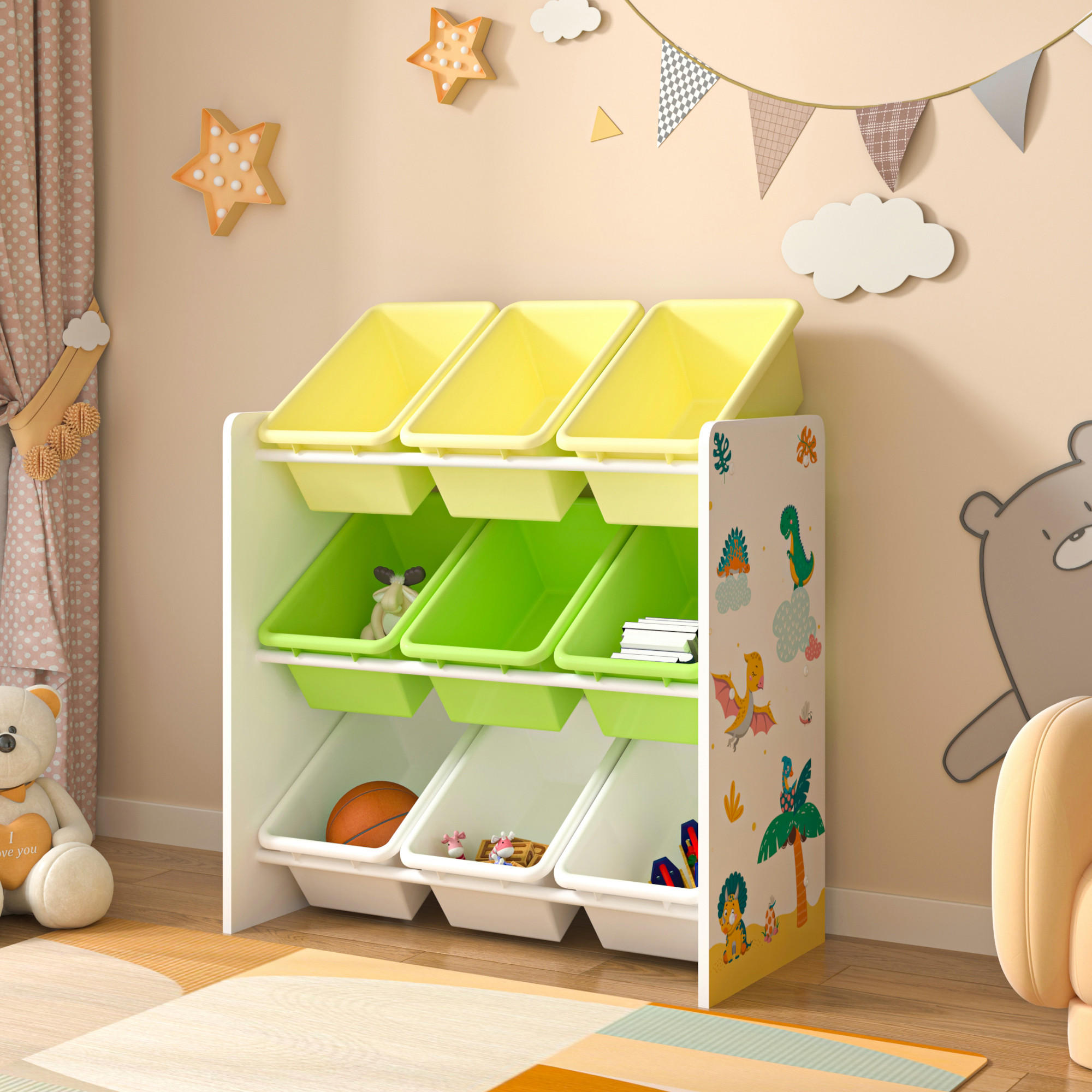 KINDERREGAL Muxía - Gelb/Weiß, Holzwerkstoff/Kunststoff (62/60/26.5cm) - [en.casa]